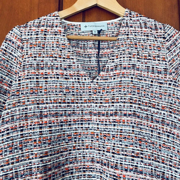 Tuckernuck Belfast Blouse Tweed V-Neck Fringe Trim Relaxed Fit Size XS NEW - Picture 3 of 10